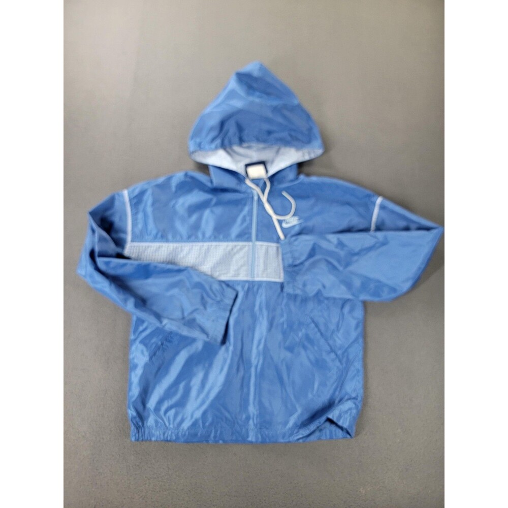 Vintage Nike Jacket Mens Medium Blue Hooded Half Zip Windbreaker Anorak 90s